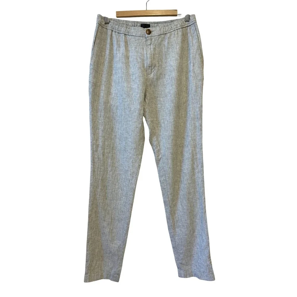 14th & Union Mens Slim Fit Pants Sz M Gray Linen Blend Drawstring Resort Preppy